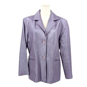 Brandon Thomas Lilac Iridescent Leather Blazer Jacket Size L Minor Lining Stains